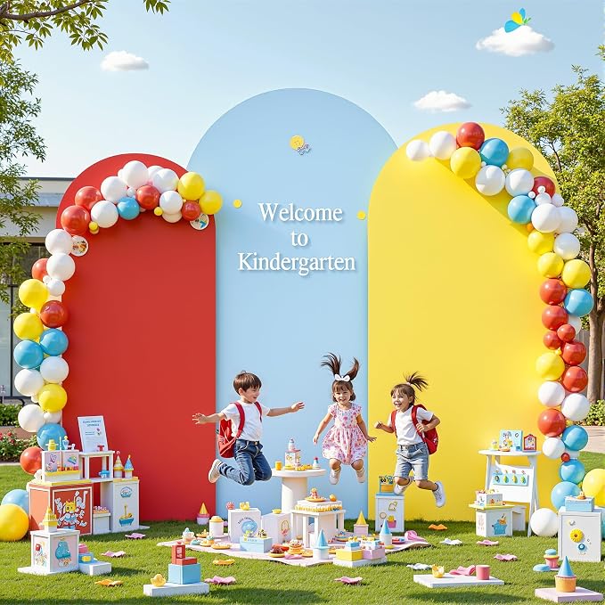 Set of 3 Arch Backdrop Covers(6ft, 5ft, 4ft) - Premium Stretchy Spandex Backdrop Arch Stand Cover for Baby Shower,Wedding,Party Decor Chiara Cover with Double-Sided Design(Red Yellow Blue)