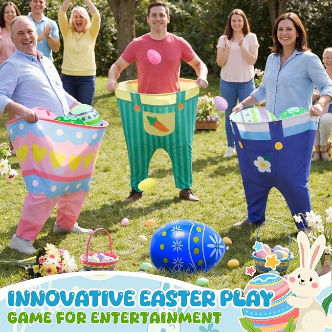 37 Pcs Easter Granny Pants Set, 6 Giant Granny Pants with 1 Pump 24 Egg Balls & 6 Easter Bunny Ear Glasses, Funny Spring Yard Tossing Outdoor Activity for Adults Family Party Gathering