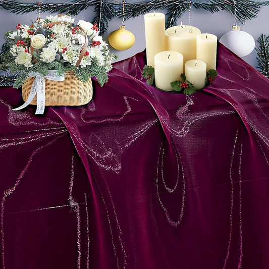 MDS Pack of 15 Yard Sheer Organza Fabric for Wedding Party Home Event Banquet Decorations, Backdrop Curtain Craft Dress Sewing Fashion DIY Crystal Organza Tulle Fabric Bolt 44” Wide - Wine
