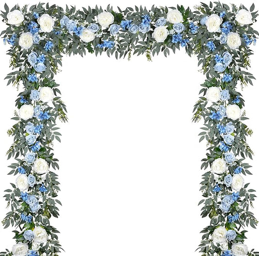 DearHouse 2Pack Artificial Peony Flower Garland - 6ft/Strand Silk Peony Flower Greenery Garland with Fake Willow Leaves for Wedding Ceremony Backdrop Party Table Centerpieces Decor (Blue)