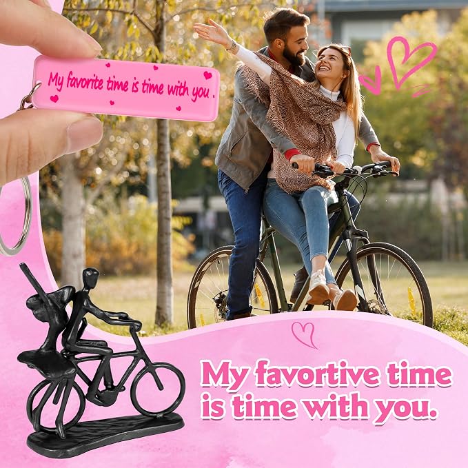 Kresecioo Wedding Anniversary Couples Gifts, Romantic Couple & Bike Statue Cast Iron Sculpture Decoration, Birthday Wedding Anniversary for Women Wife Girlfriend Her Him Husband Men Boyfriend