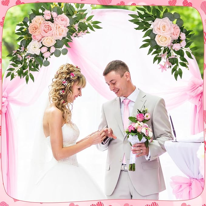 2 Pcs Wedding Arch Decorations - Reusable Artificial Hanging Flowers Floral Swag Greenery Garland for Wedding Welcome Sign Backdrop Bridal Ceremony Reception Backdrop Decoration(Light Pink