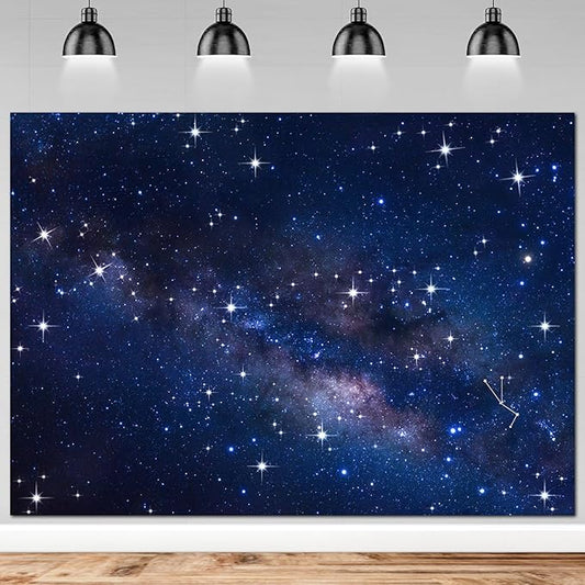 Avezano Starry Night Sky Backdrop Outer Space Galaxy Birthday Background Universe Nebula Stars Theme Party Decorations for Boy Kids First Birthday Banner Photo Booth Props (7x5ft)