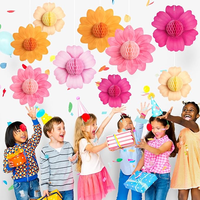 Paper Jazz Hanging Paper Flower Sunflower Honeycomb Party Decoration Pink Orange Spring Garden Themed Summer Party Supplies Large Paper Flower for Wall for Tea Party Baby Shower Wedding.