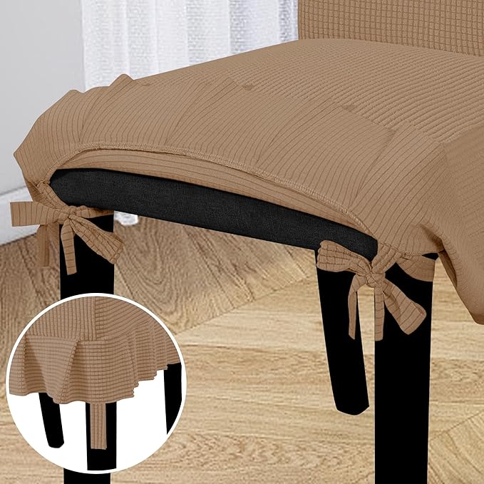 Easy-Going Dining Chair Covers Stretch Parsons Chair Slipcover with Skirt Chair Covers for Dining Room Restaurant Banquet (6 PCS, Camel)