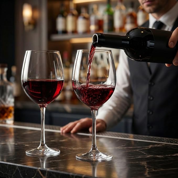 Restaurantware Wine Glasses 6 Count 25 Ounce Glass Bordeaux Wine Drinkware Crystal Dishwasher Safe Lead-Free Clear