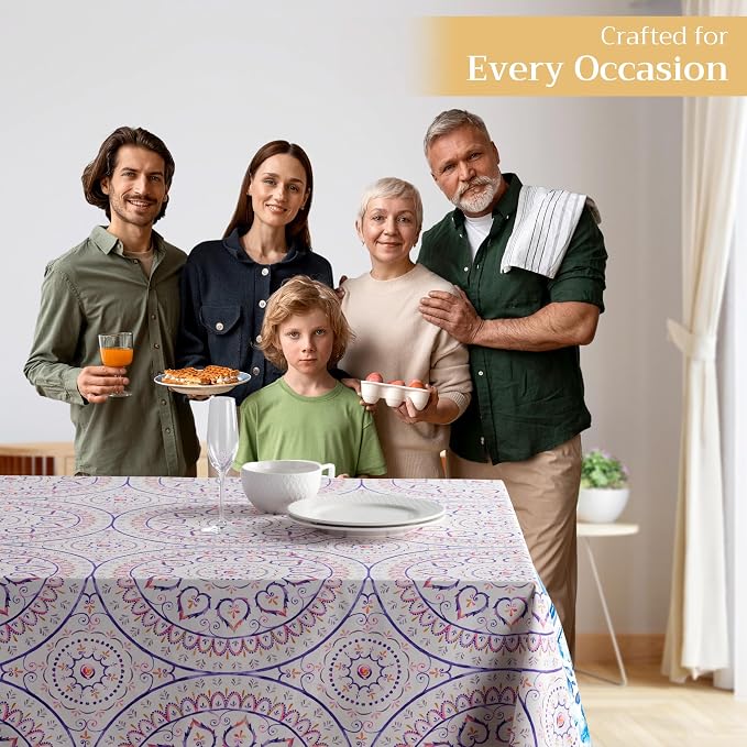 Maison d' Hermine Table Cloth Square Table 100% Cotton 54 x 54 Inches Tablecloth Reusable Decorative for Dining Kitchen Room Farmhouse Party Home Hotel Restaurant Spring Summer - Mandala