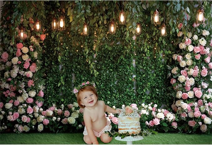 Baocicco Green Floral Wall Backdrops 7x5ft Outdoor Outside Wedding Background Bridal Shower Bride to Be Party Decorations Kids Adults Portraits Birthday Anniversary Banner Backdrop Photo Props