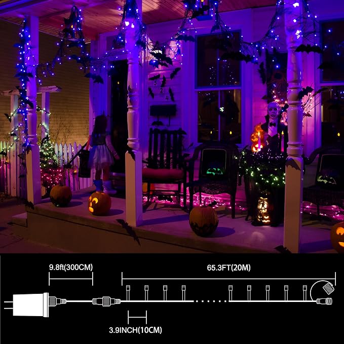 LAMPHOME 66FT 200LED Purple String Lights, 16 Modes Deep-Violet Purple LED Lights, Indoor Outdoor Christmas Lights Plug in, Halloween String Lights for Tree Bedroom Garden Yard Xmas Party Decor