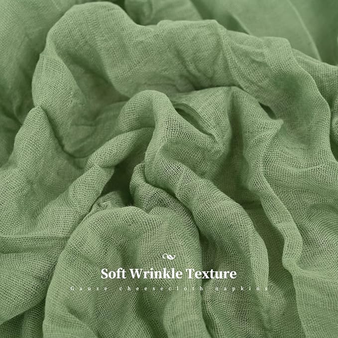 60 PCS Sage Green Gauze Cheesecloth Napkins,20x20 Inch Gauze Napkin Rustic Wrinkled Cheesecloth Napkin Bulk Washable Dinner Table Napkins for Wedding Party Bridal Shower Baby Shower Events Decor