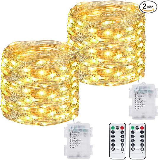 kolpop 2 Pack 39FT Fairy Lights Battery Operated with Timer & Remote, Waterproof 120 LED Twinkle String Lights Outdoor Indoor 8 Modes for Bedroom Party Indoor Mason, Warm White