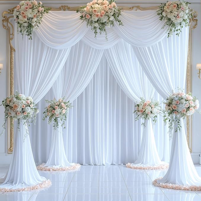 10x12 White Backdrop Curtains for Wedding Party Wrinkle Free Backdrops Curtain Drapes Fabric Decorations Photo Back Drop Cloth for Baby Shower Photography Stage Reception 5ft x 12ft,2 Panels