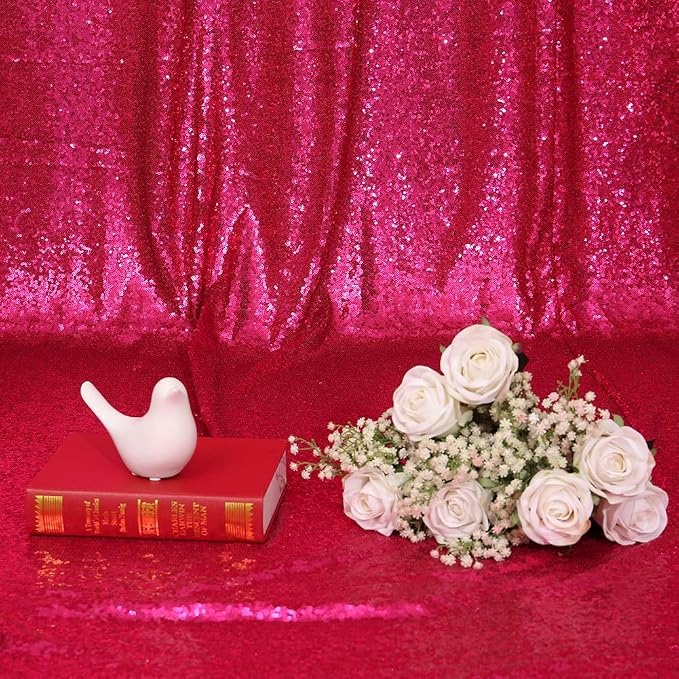 Eternal Beauty Hot Pink Sequin Backdrop, 6x8 Ft Glitter Background Curtains for Mother's Day Shimmer Photography Party Wedding Birthday Back Drop Decor