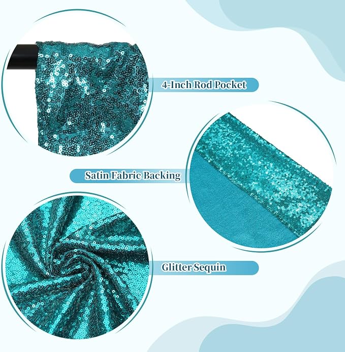 SquarePie 10x10ft Teal Sequin Backdrop for Photography, Satin-Backed Real Sequin Curtain, Enhanced Coverage Shimmering Background with 4" Rod Pocket for Wedding, Birthday, Party Decor, 1 Panel