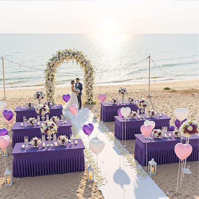 2 Pack Purple Spandex Table Clothes for 8 Foot Rectangle Tables, Wrinkle Free Fitted Table Cover 8ft Stretch Tablecloths Desk Skirt for Parties Weddings Birthday Banquet Baby Shower