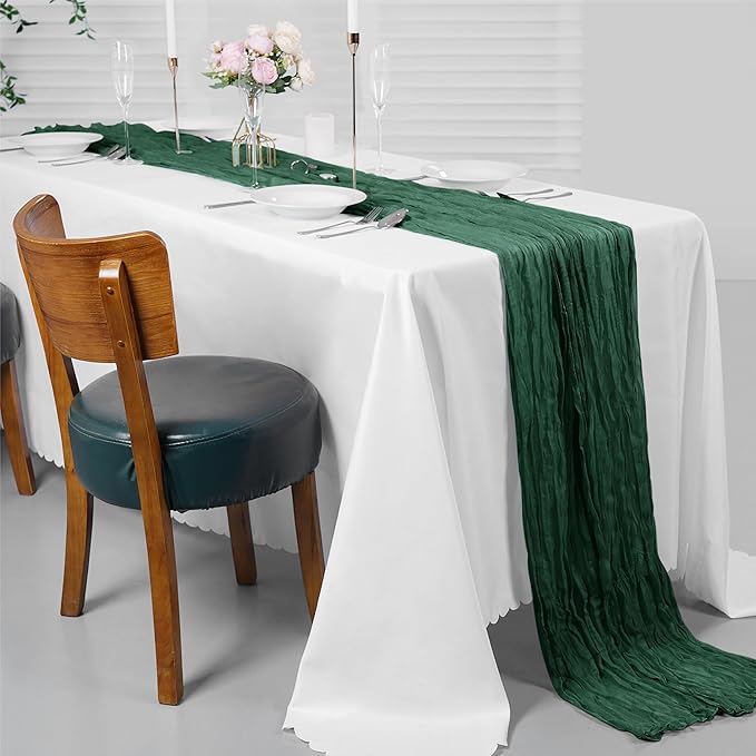 30 Pieces Emerald Green Cheesecloth Table Runner, 17x108 Inch Long Boho Gauze Table Runner Rustic Decorations for Wedding Birthday Holiday Party Baby Shower Table Decor