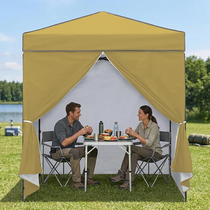 EAGLE PEAK 6x4 Instant Pop Up Canopy Tent with 4 Side Wall Panels, Straight Leg Sun Shelter, Portable Canopy with Carry Bag for Camping, Beach & Sports, Beige