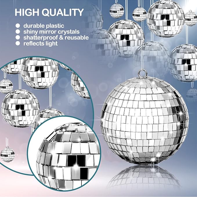 MTLEE 20 Pcs Disco Balls Decorations Assorted Size Party Decor Disco Ball Ornaments Mirror Mini Large Hanging with Rope for Wedding Festival Stage Prop(1.2 Inch)