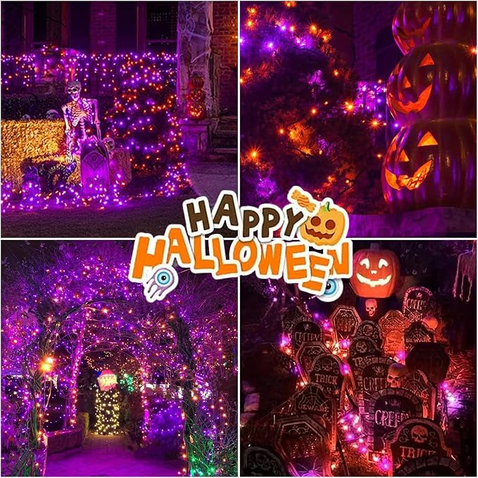LAMPHOME Purple and Orange Halloween Lights, 99Ft 300LED Mini String Lights, Fairy Lights Connectable Christmas Tree Lights Decorations for Outdoor Indoor Patio Home Party Garden Yard Decor