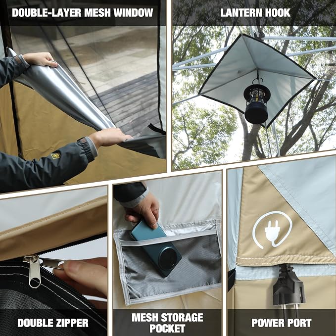 REDCAMP Cube Inner Tent for 10'x10' Pop Up Canopy - 118" L x 118" W x 78" H, Converts Straight Leg Canopy into Camping Tent, Fully Vented Roof, 4-6 Person Khaki (Frame/Shelter NOT Included)