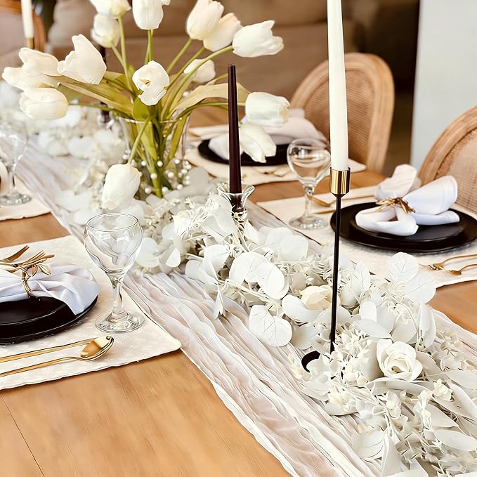 CQURE 3Pcs Eucalyptus Garland,Artificial Eucalyptus Leaves Table Greenery Garland Wreath Vines for Wedding Party Table Fireplace Bedroom Wall Room Decor