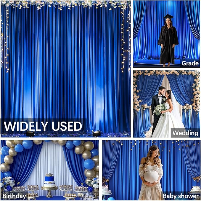 10x10FT Wrinkle Free Royal Blue Backdrop Curtains for Parties Blue Curtain Backdrop for Baby Shower Soft Backdrop Drapes for Birthday Party Photography Stage Background Home Decor 5ft x 10ft, 2 Panels