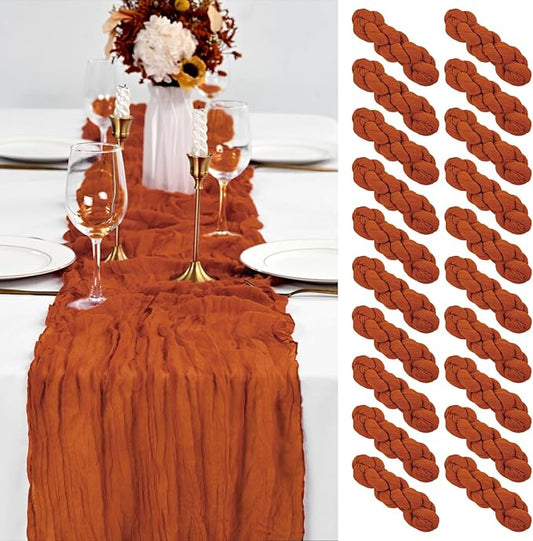 20 Pack Terracotta Table Runner 10Ft Cheesecloth Table Runner Boho Gauze Table Runners Romantic Long Sheer Fabric Cheese Cloth Table Runners for Wedding Party Bridal Shower(Terracotta)