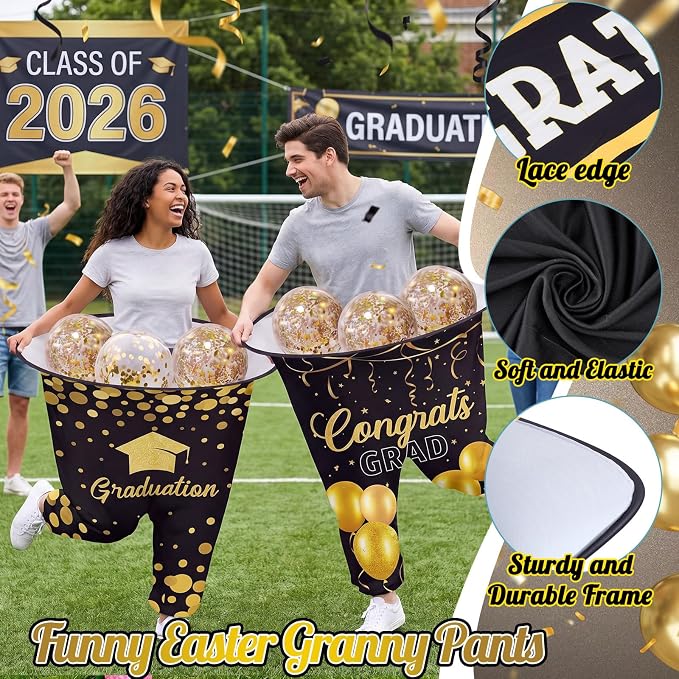 Graduation Party Games, 21 Pcs Granny Pants Outdoor Game Set, Giant Graduation Pants with Pump, Bouncy Balls & Novelty Glasses, Toss Game for High School College Class of 2026 Party