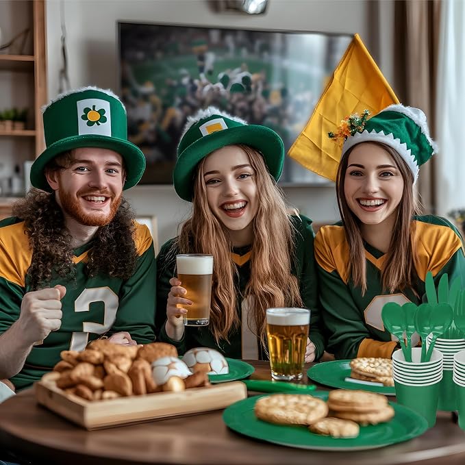 Green Paper Plates Party Supplies,168pcs Green Plates and Napkins Party Supplies Disposable Dinnerware Sets for St. Patrick's Mardi Gras Birthday Decorations Serve 24