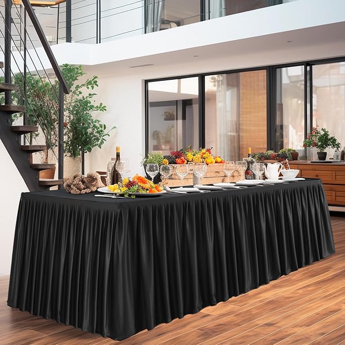 Wish Care 2 Pack Black Rectangle Table Clothes for 6 Foot Tables, Polyester Fitted Tablecloths 6t Stretch Table Cover for Party, Wedding, Trade Craft Show, Banquet, Festival
