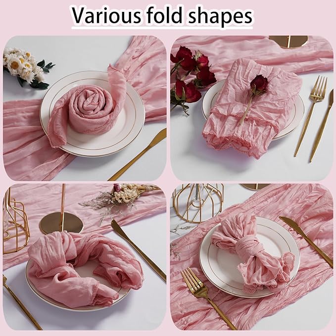LZY 120 Pack Gauze Cheesecloth Napkins 20x20 Inch Dinner Cloth Napkins, Soft Boho Table Napkins Rustic Wrinkled Cheese Cloth Napkins Bulk for Wedding Party Baby Shower Event Decor (Dusty Pink)
