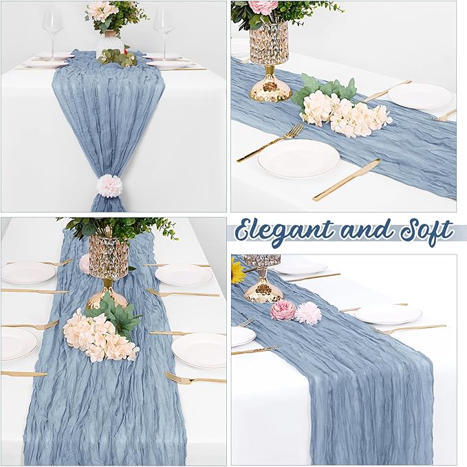 8 Pack Dusty Blue Cheesecloth Table Runners 20x120 Inch Gauze Table Runner Cheese Cloth 10FT Blue Table Runner Rustic Sheer Runner for Wedding Baby Shower Birthday Party Table Decor