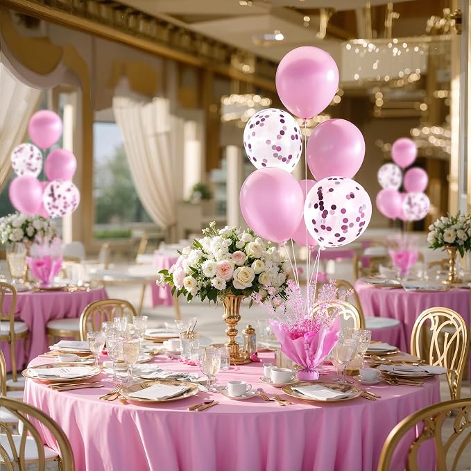 6 Set Pink Table Balloons Foil Spray Centerpiece with Pink and Confetti Balloons Stand Kit for Birthday Party Girls Baby Shower Wedding Bridal Shower Prom Graduation Table Decorations
