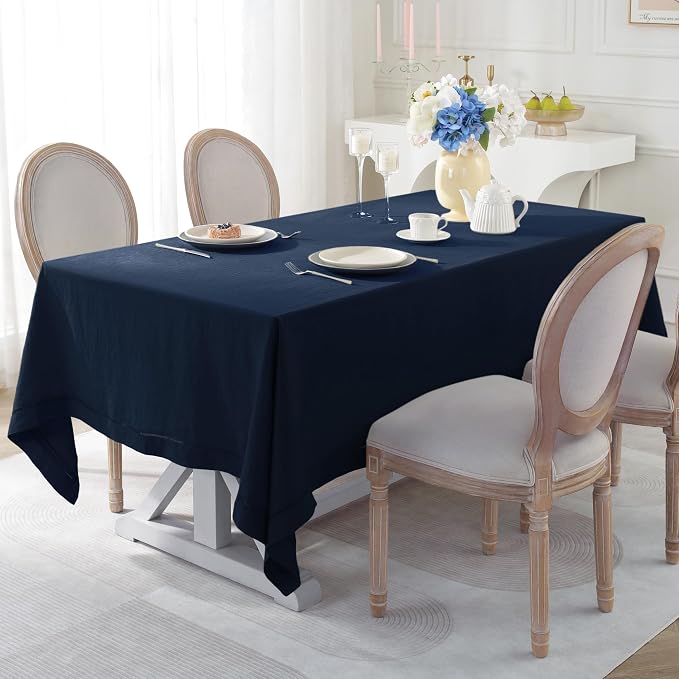 Linen World Hemstitch Linen Tablecloth,French Linen Navy Tablecloth 55" x 55" Inch,Washable Square Table Cloth for Dining,Outdoor,Weddings and Restaurants,Decorative Thanksgiving Christmas