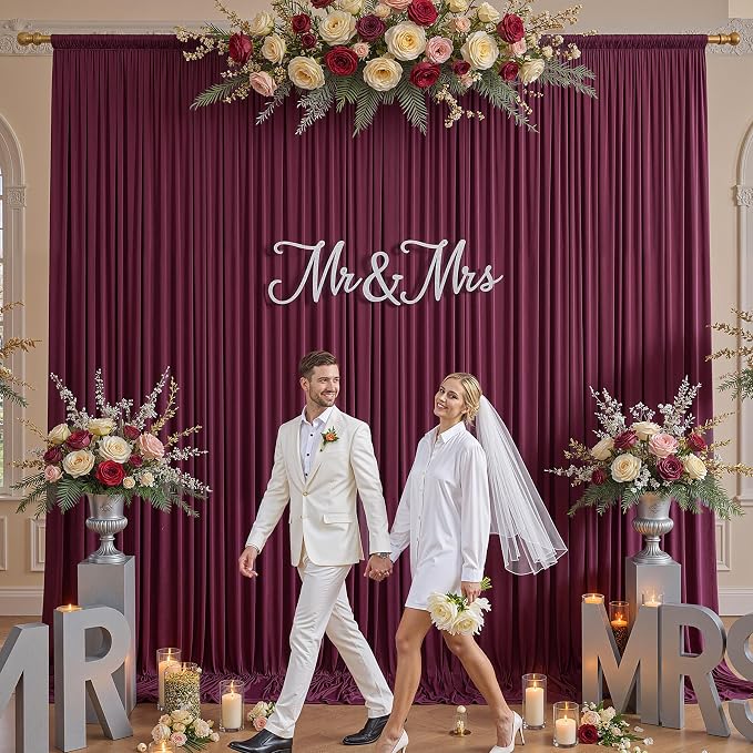 50ft x 12ft Burgundy Backdrop Curtains for Parties, Wrinkle Free 10 Panels Photo Backdrop Drapes Back Drop Cloth for Wedding Birthday Photography Background Decor