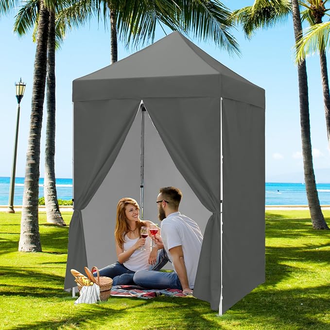 COOS BAY 5x5 Pop Up Canopy Tent with Side Walls, Easy Setup Portable Sun Shelter with Carry Bag, Outdoor Shade for Beach, Camping, Sports & Backyard, Gray