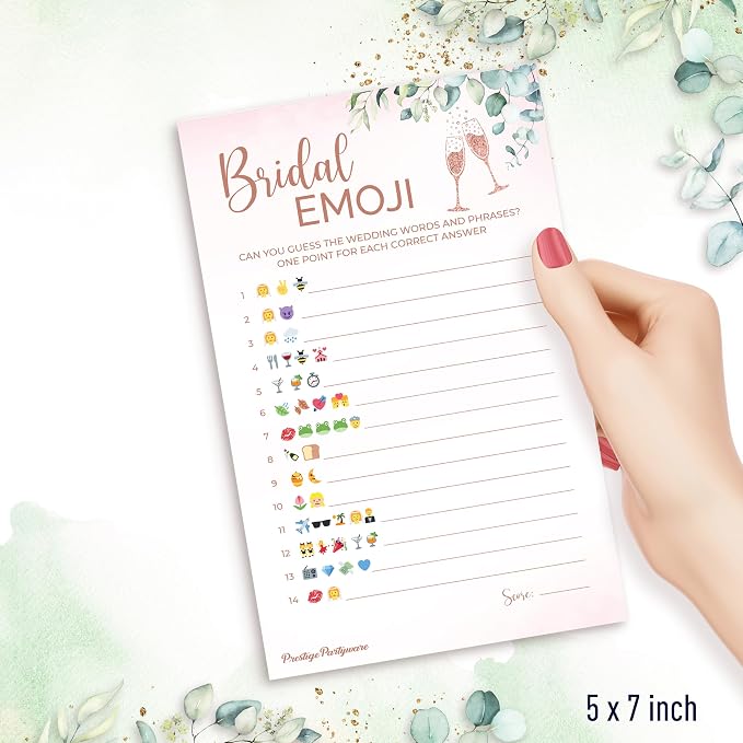 Bridal Shower Games (50 Guests / 2 Games) - Bridal Bingo & Emoji Game Set for Wedding Showers