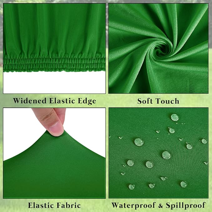 10 Pack Picnic Fitted Table Cover for 6 Foot Tablecloth for Rectangle Tables Waterproof Stretch Washable Folding Indoor and Outdoor Spandex Table Cloth for Camping Banquet Parties (Green,30" x 72")