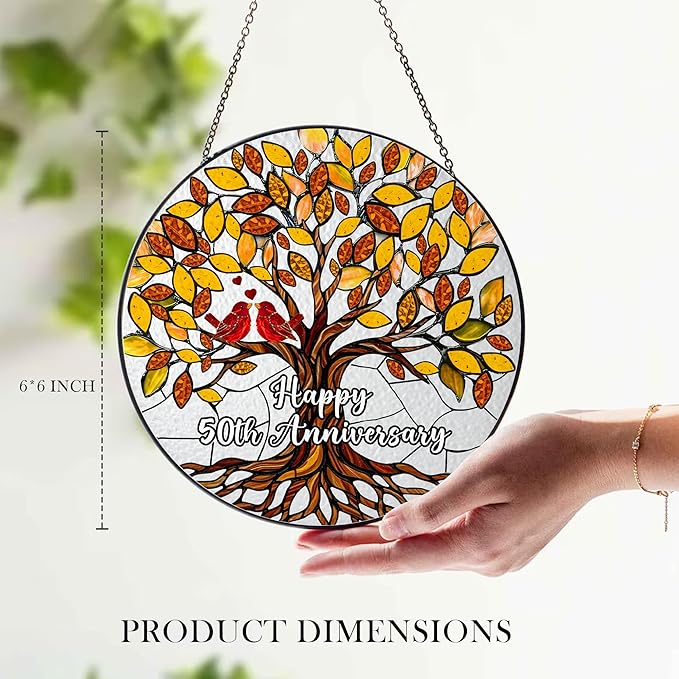 50th Wedding Anniversary Stained Glass Suncatcher, Golden Anniversary Wedding Gift, 50th Anniversary Marriage Gifts for Couples, Wife, Husband or Parents, 50 Year Marriage Celebration