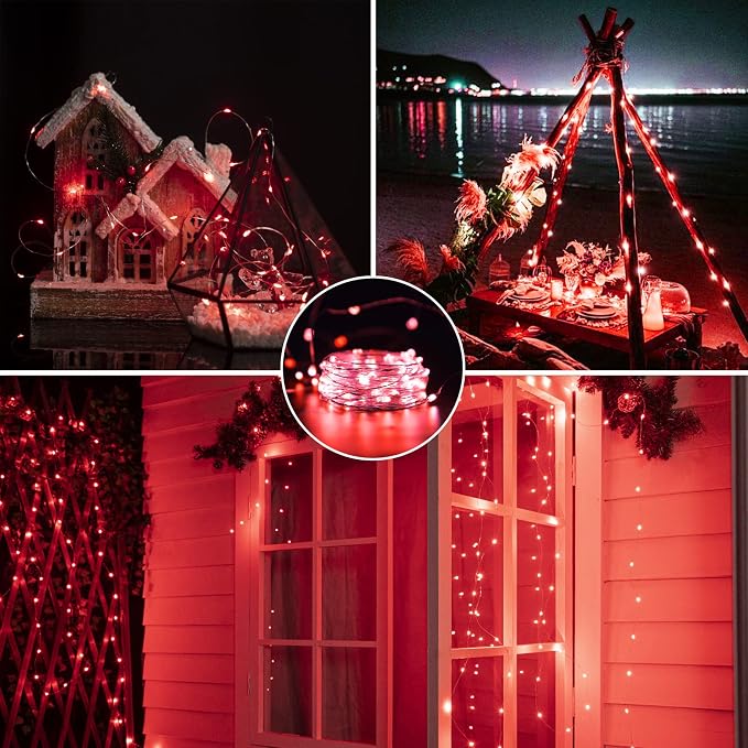 Brightown 12 Pack LED Fairy Lights, Waterproof, Red, 7 Feet, 20 LEDs, Battery Operated, Flexible Silver Wire, Safe, Energy Saving, Long-Lasting, Indoor and Outdoor Use