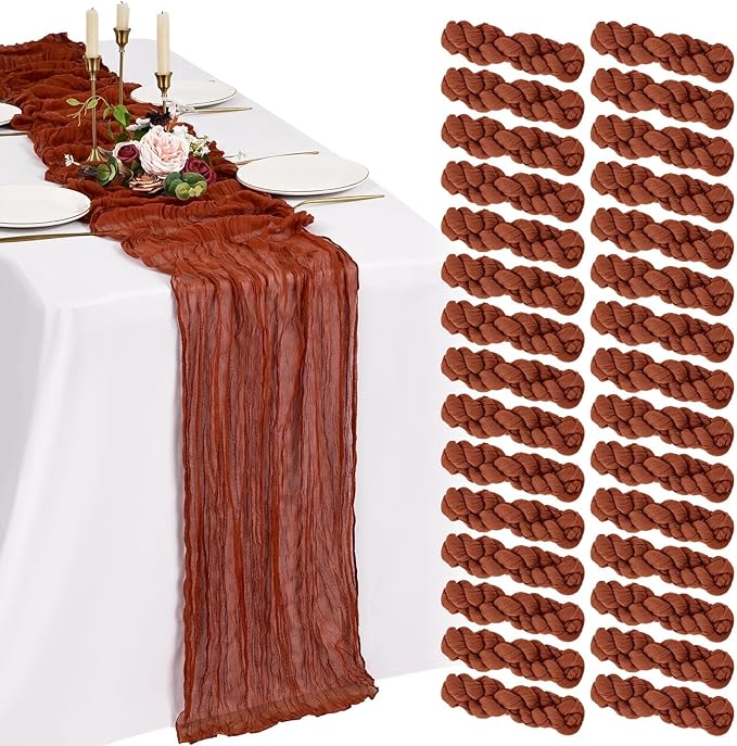 30 Pack Cheesecloth Table Runner 10FT Terracotta Fall Table Runner Boho Gauze Cheese Cloth Table Runners Long Rustic Sheer Table Decorations for Wedding Party Baby Bridal Shower Birthday Holiday Home