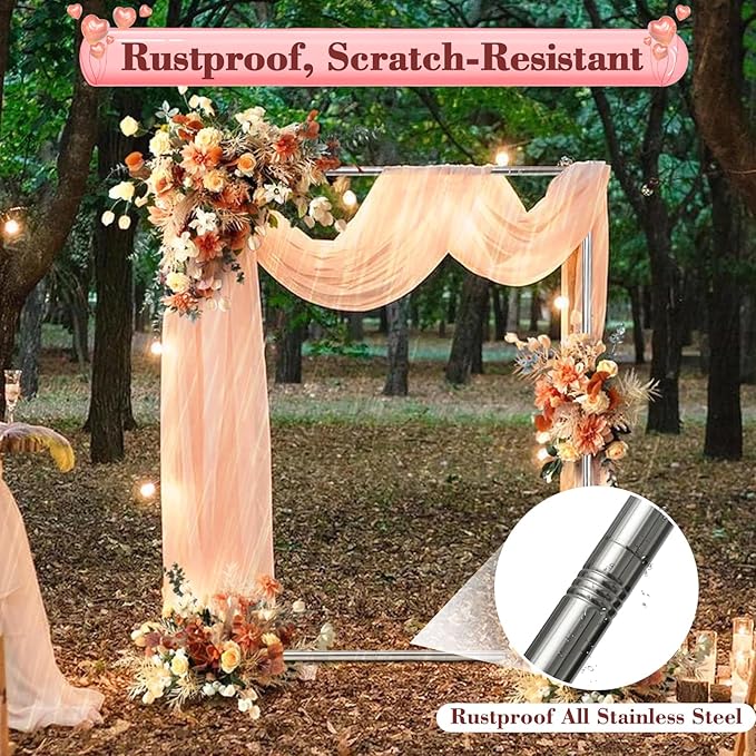 7FT Arch Backdrop Stand, 5FT Wide, Stainless Steel Wedding Arch Stand with Base Ground Spikes for Ceremony, Balloon Arched Backdrop Frame for Birthday Party Baby Shower Celebration Decorations