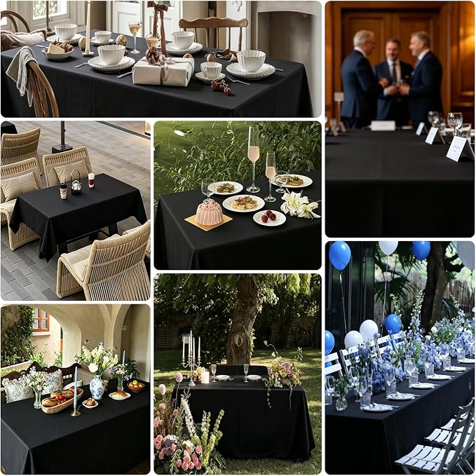 WIGENIUS 2 Pack Black Table Cloth Rectangle Tablecloths 60X126 Inch,Polyester Table Cloth for 8 Foot Rectangle Tables,Wrinkle Resistant Washable Fabric Table Covers for Party,Wedding Banquet