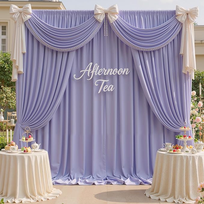 30ft x 10ft Wrinkle Free Lavender Backdrop Curtains for Parties, Light Purple Photo Backdrop Drapes 6 Panels for Wedding Girls Birthday Photography Party Background Baby Shower