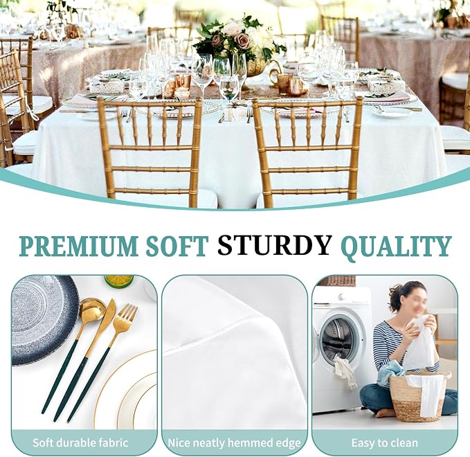 Pesonlook 12 Packs Square Tablecloth White, 52×52 Inch Washable Square Polyester Table Cover for Buffet/Wedding/Party/Restaurant(White/52×52 Inch)