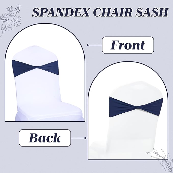 MDS Pack of 250 Spandex Chair Sashes Bows Elastic Stretch Dining Chair Bands Ties Without Slider Buckle Universal fits for Wedding Baby Shower Birthday Party Banquet Event Decoration - Navy Blue