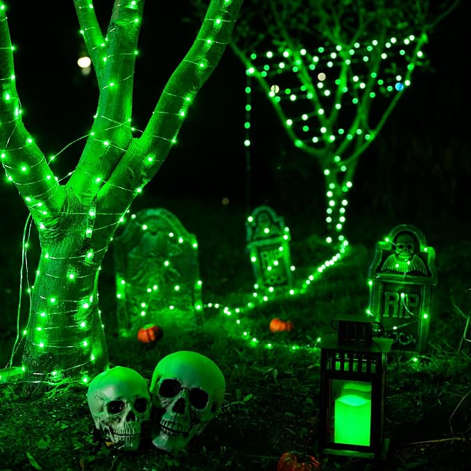 JMEXSUSS 2 Pack Green Fairy Lights Battery Operated, Total 400 LED 132ft Twinkle String Lights with Remote, 8 Modes Green Lights for Halloween, Tree, Mantle, Garden, Yard, Bedroom, Xmas Decor