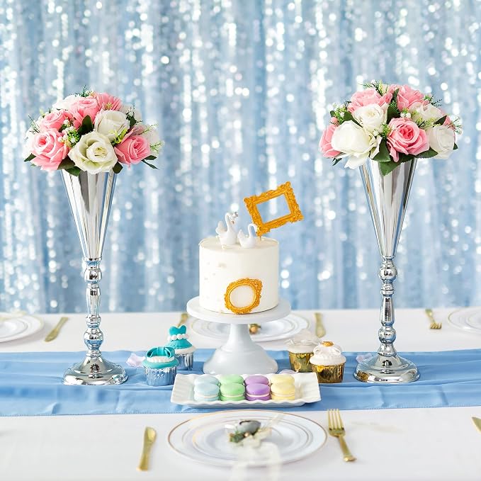 Sliver Vase Centerpiece Table Decorations - 10 Pcs Metal Tabletop Flower Stand, Wedding Decorations for Reception, 16.5in Trumpet Tall Flower Vase for Birthday, Weddings, Anniversary, Home Decor