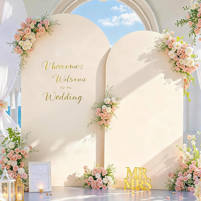 Beige Arch Covers 7.2FT and 6FT Wedding Arch Backdrop Covers Set of 2 Stretchy Spandex Back Drop Covers for Baby Shower Birthday Graduation Party Girls Bridal Decor Balloon Arch Photo Booth Background