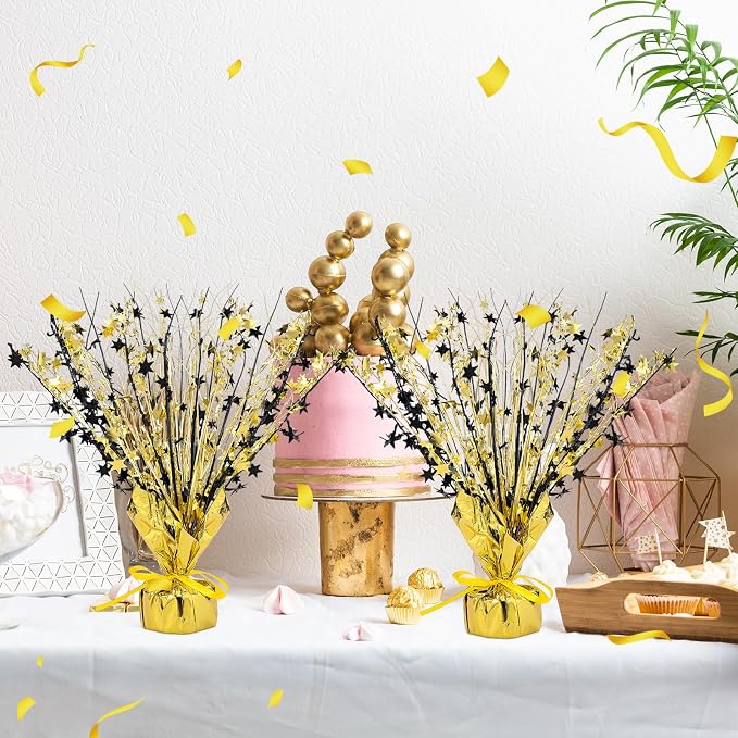 Crowye 18 Pcs Foil Spray Centerpiece Table Decoration Party Star Burst Metallic Graduation Table Centerpieces for Spring Party Birthday Season Wedding Holiday(Black Gold)